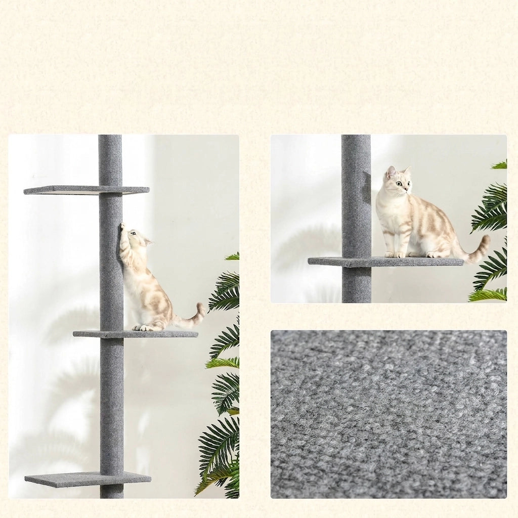 Albero Tiragraffi per Gatti a Soffitto Regolabile 228-260 cm Grigio