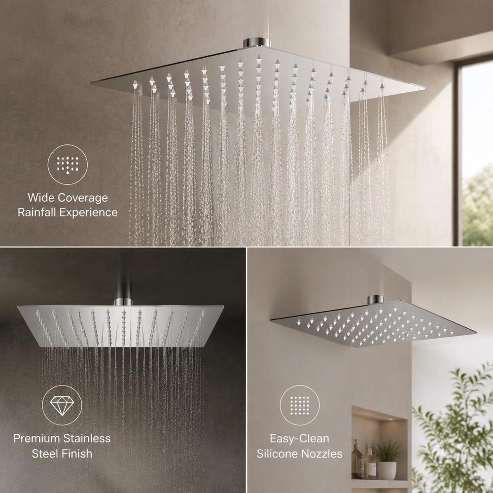 Stainless Steel Rain Shower Head, 20x30 Cm, Rectangular