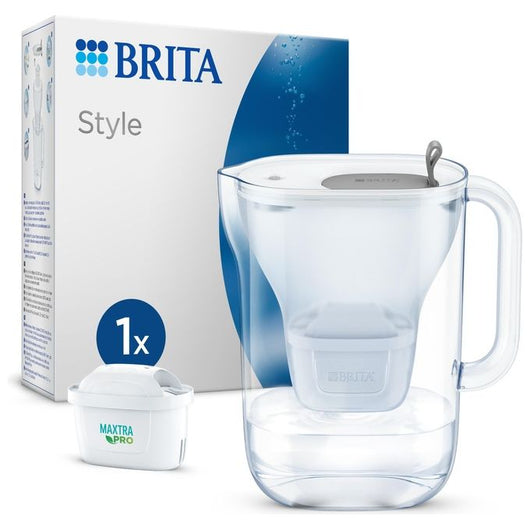 Brita Caraffa filtrante per acqua Style Grey (2.4L) incl. 1 x filtro MAXTRA PRO All-in-1 - caraffa adatta al frigorifero con LED-LTI intelligente & coperchio ribaltabile