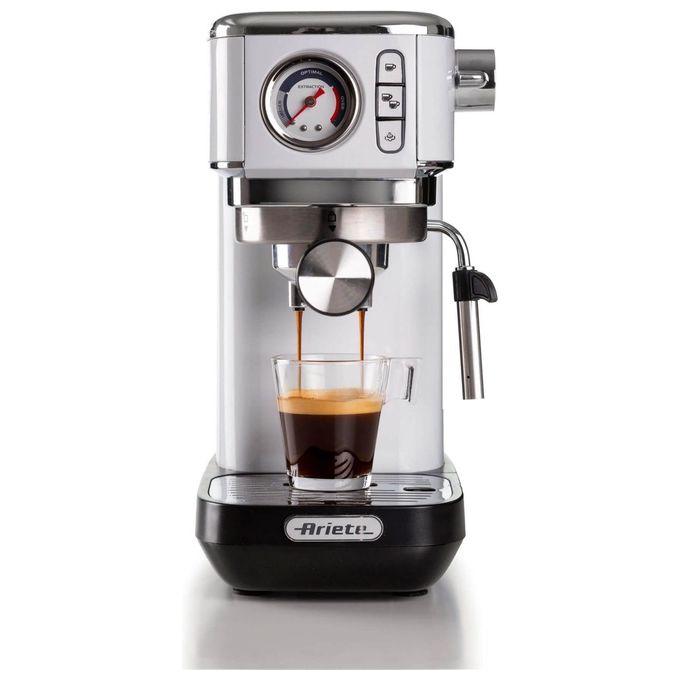 Ariete 1381 Macchina da caffè con manometro, compatibile con caffè in polvere e cialde ESE, 1300 W, Capacità 1,1 L, 15 bar di pressione, Filtro ½ tazze, Dispositivo Cappuccino, Bianco