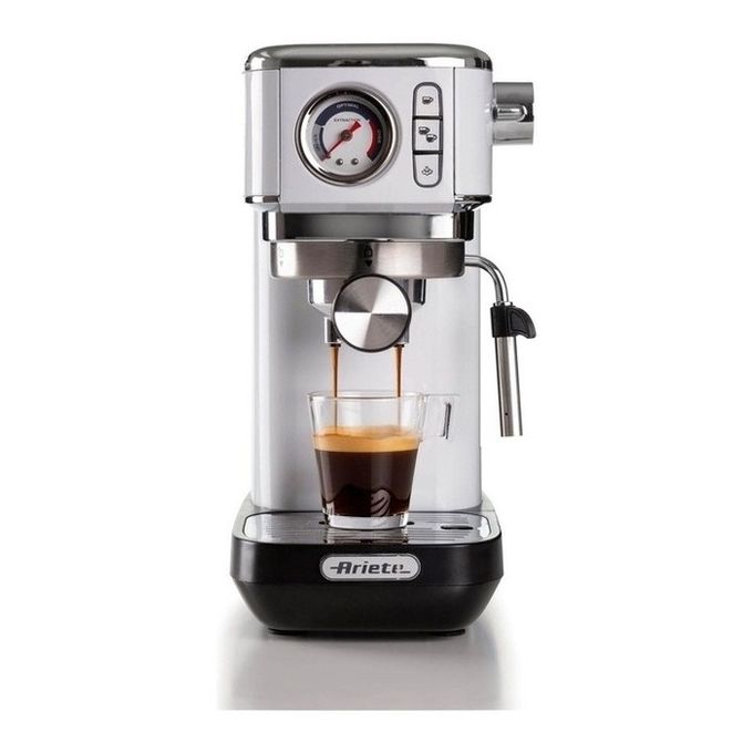 Ariete 1381 Macchina da caffè con manometro, compatibile con caffè in polvere e cialde ESE, 1300 W, Capacità 1,1 L, 15 bar di pressione, Filtro ½ tazze, Dispositivo Cappuccino, Bianco