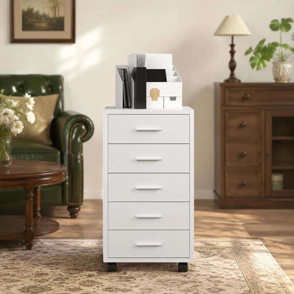 Drawer Cabinet With Casters, High-gloss White, Wood-based Material