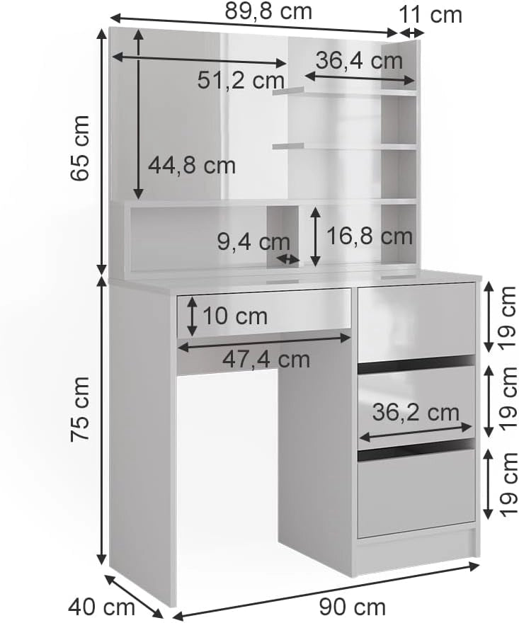 Vicco Tavolo da toeletta Sherry, Bianco, 80 cm con specchio, con seduta regolabile in altezza e sgabello girevole