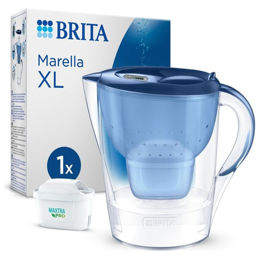 Brita Caraffa filtrante Marella blu (3.5L) incl. 1 x filtro MAXTRA PRO All-in-1 - adatta alla porta del frigorifero con Memo digitale e coperchio ribaltabile