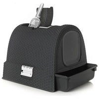 Curver Keter Lettiera per Gatti Petlife con coperchio, lettiera con paletta, moderno effetto rattan intrecciato, antracite, 51,5 x 38,5 x 40 cm