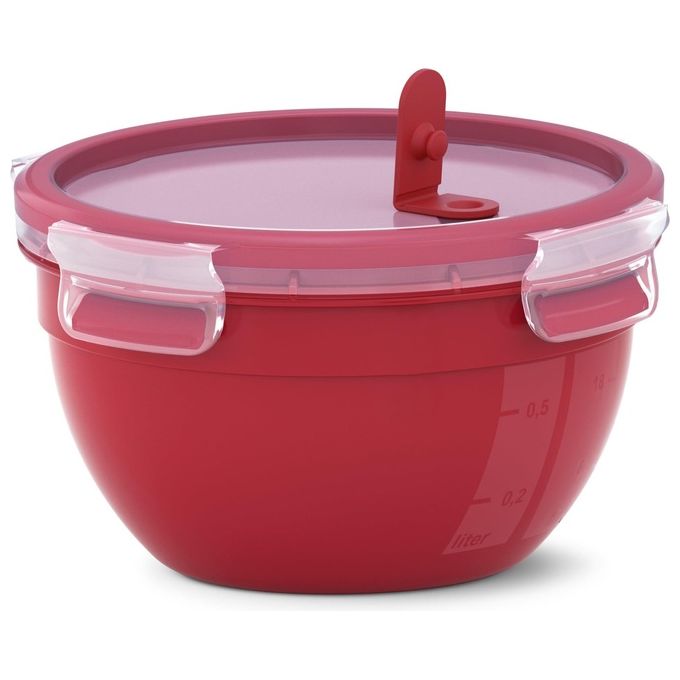 EMSA Clip & Micro Contenitore Rotondo Microonde, Rosso, 1,1 L