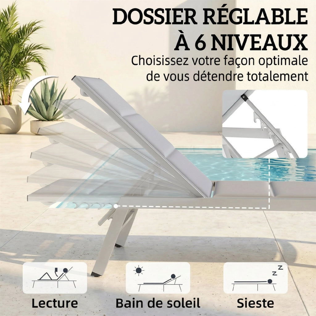 Lettino da giardino in alluminio ¨C zephmum ¨C grigio chiaro 64x181x90