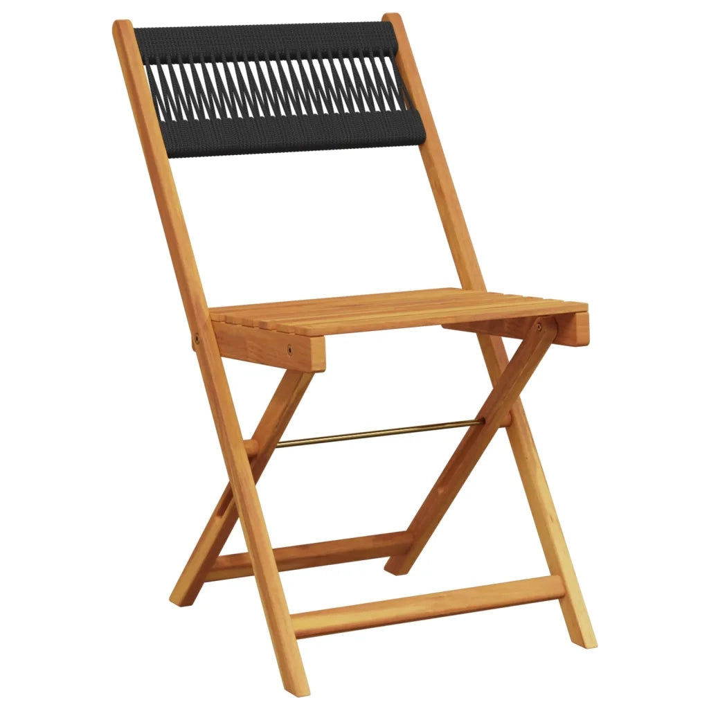 Sedie BistrÃ² 2pz Nere Legno Massello di Acacia e Corda