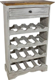 Wijnrek in piedi per 16 bottiglie con cassetto, 55x23x85cm, legno massello, riciclando
