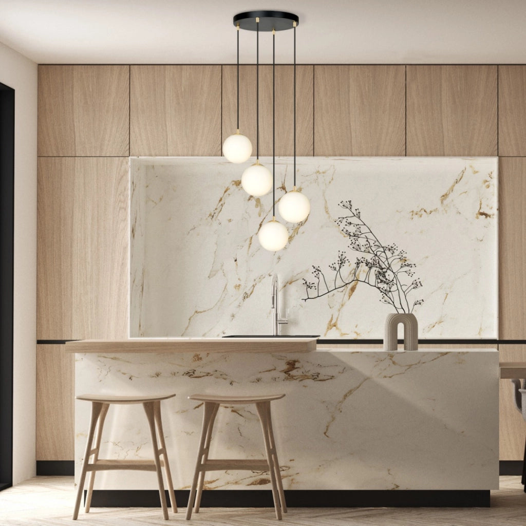Lampadario Emibig Royal 4, 4xE14, vetro bianco nero oro