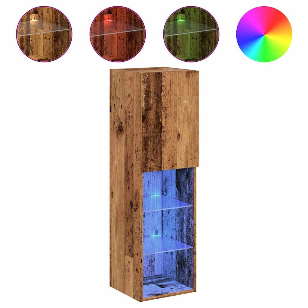 Mobile TV multimediale scaffale TV credenza mobile TV per sala da pranzo soggiorno camera da letto con luci LED 2 pezzi legno invecchiato 30,5 x 30 x 102 cm marrone 02_0028886