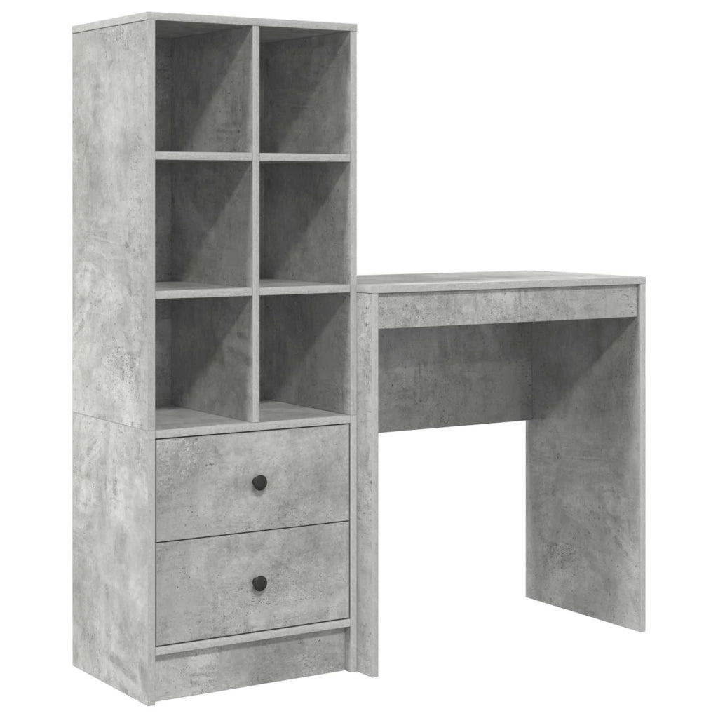 Scrivania | Tavolo da Ufficio con cassetto con lo scaffale 2 pz Grigio cemento