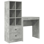 Scrivania | Tavolo da Ufficio con cassetto con lo scaffale 2 pz Grigio cemento