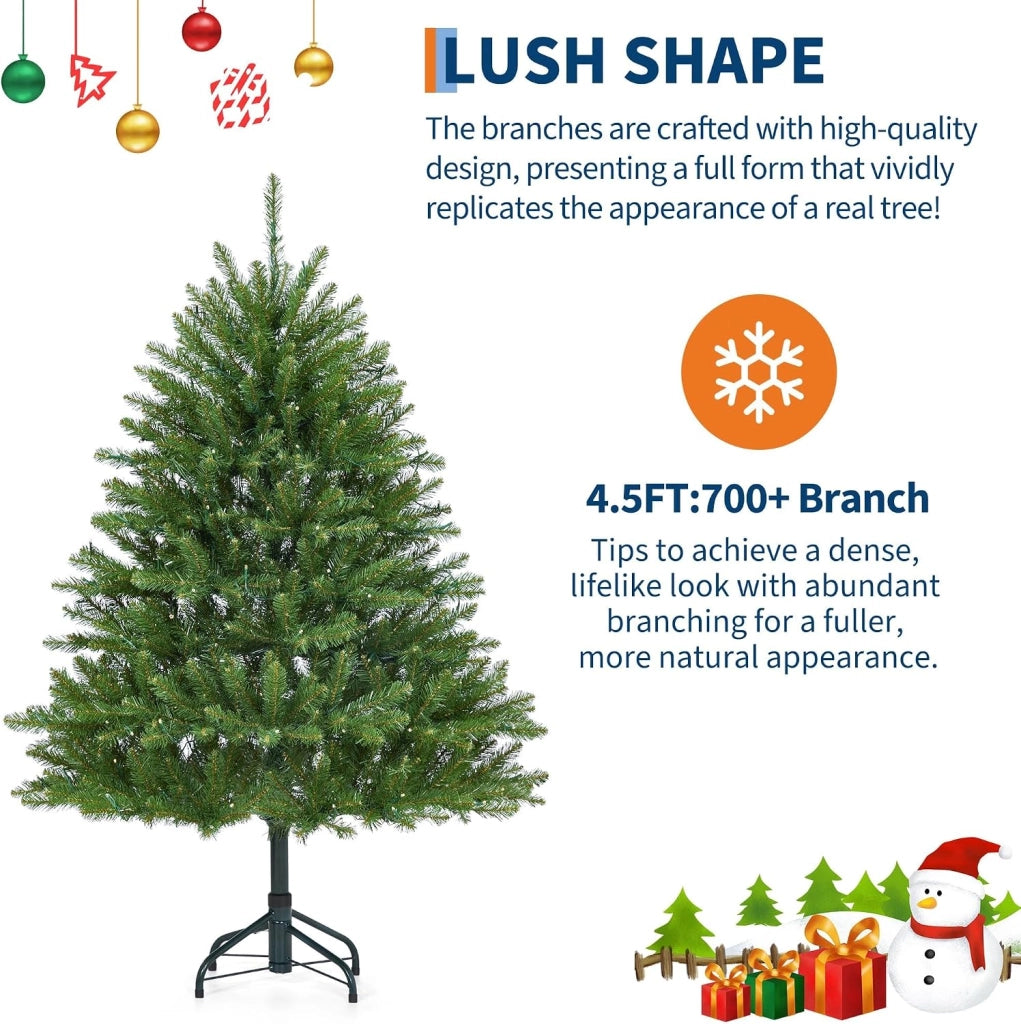 Albero di Natale Verde 135cm con 200 LED Mix PE e PVC 732 Punte e Supporto in Metallo