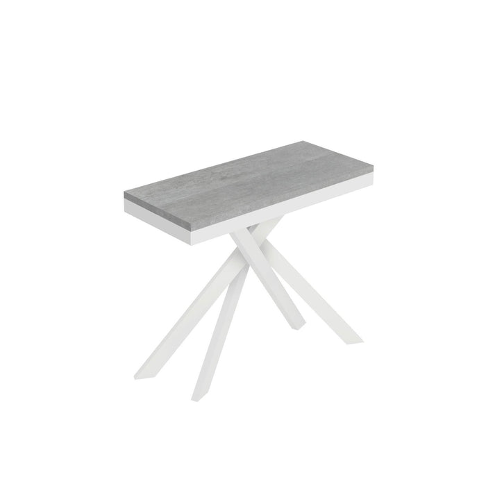 Consolle allungabile con gambe incrociate - SAKI Colore: Cemento, Dimensioni: 90x40/300, Telaio: Bianco, Bordo: Bianco