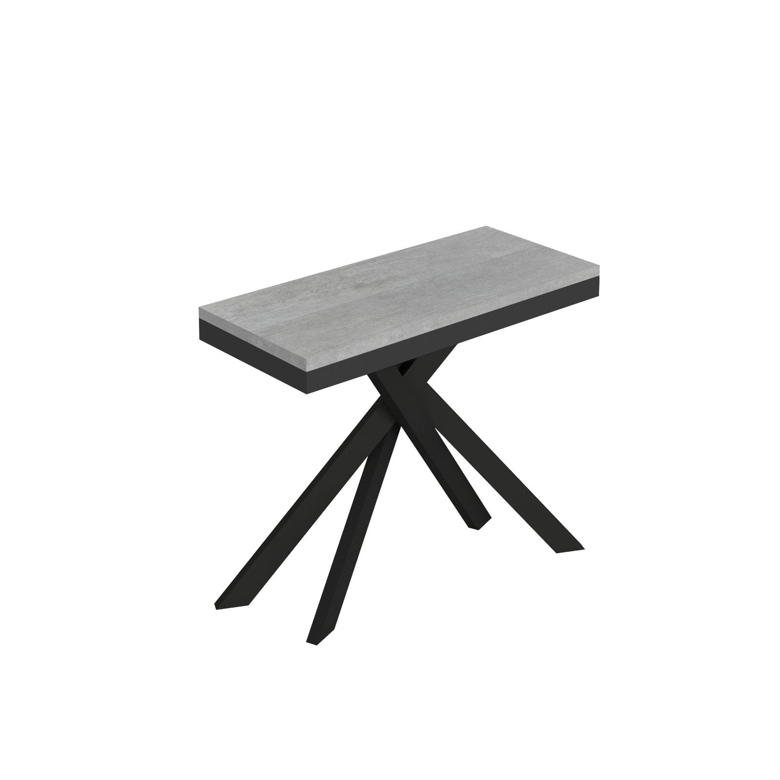 Consolle allungabile con gambe incrociate - SAKI Colore: Cemento, Telaio: Antracite, Bordo: Antracite, Dimensioni: 90x40/300