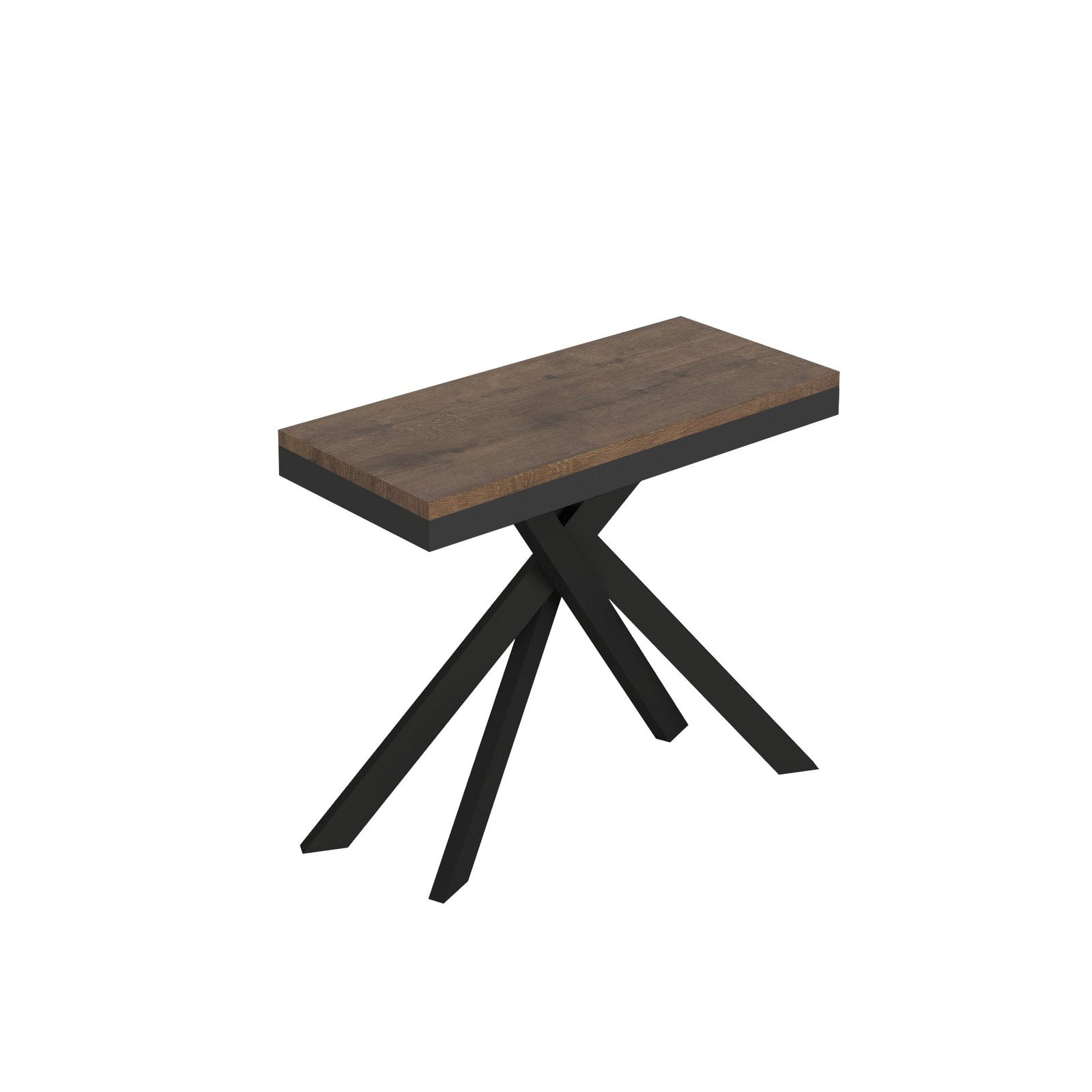 Consolle allungabile con gambe incrociate - SAKI Telaio: Antracite, Bordo: Antracite, Colore: Noce, Dimensioni: 90x40/196