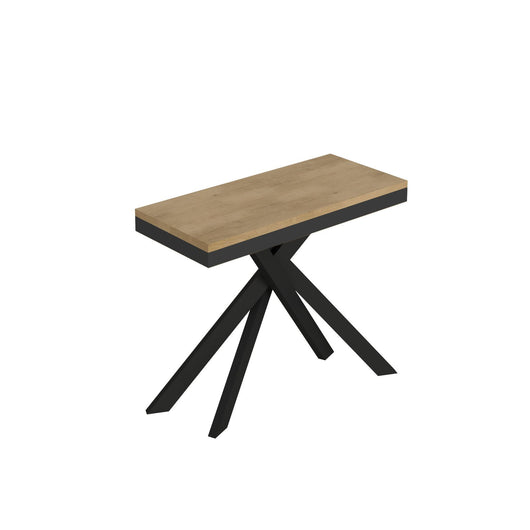 Consolle allungabile con gambe incrociate - SAKI Colore: Quercia Natura, Dimensioni: 90x40/196, Telaio: Antracite, Bordo: Antracite