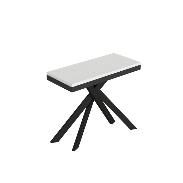 Consolle allungabile con gambe incrociate - SAKI Dimensioni: 90x40/300, Telaio: Antracite, Bordo: Antracite, Colore: Bianco Frassino