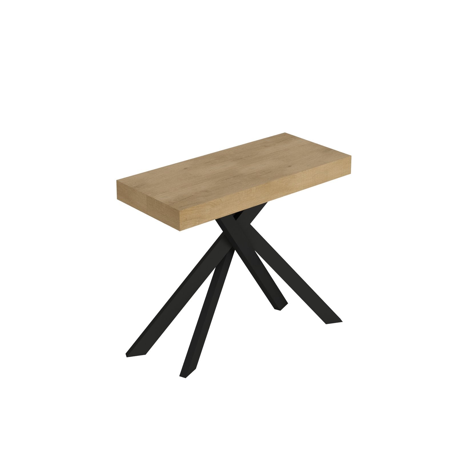 Consolle allungabile con gambe incrociate - SAKI Bordo: In tinta, Dimensioni: 90x40/300, Colore: Quercia Natura, Telaio: Antracite