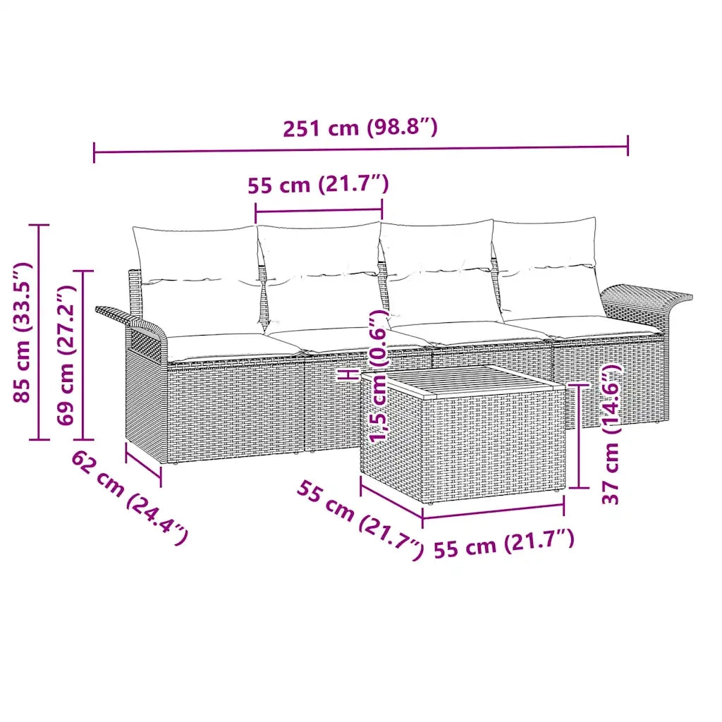 Set Divano da Giardino 5 pcs Beige e Grigio Chiaro polyrattan 3355928