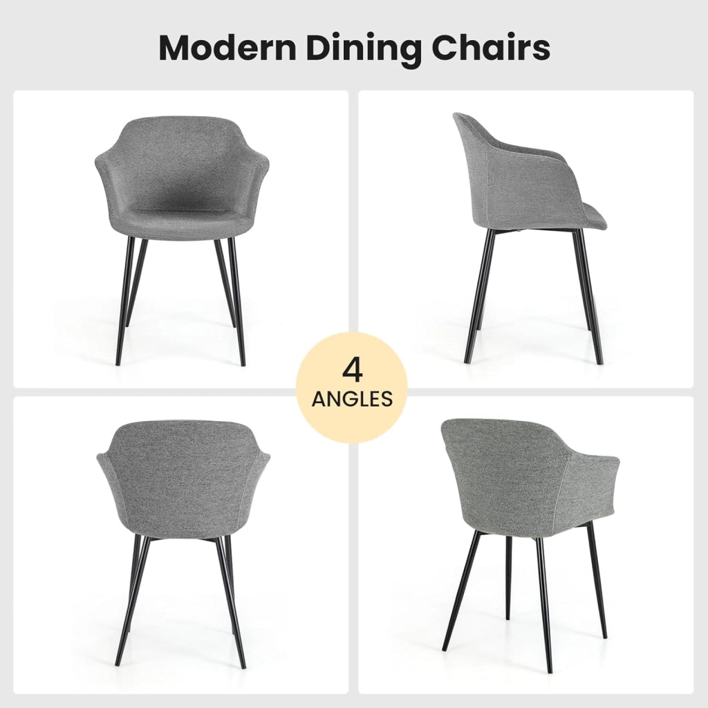 Set di 2 sedie per il tempo libero, set di sedie da pranzo rivestite con gambe in metallo, schienale ergonomico imbottito per sala da pranzo, cucina, patio (grigio)