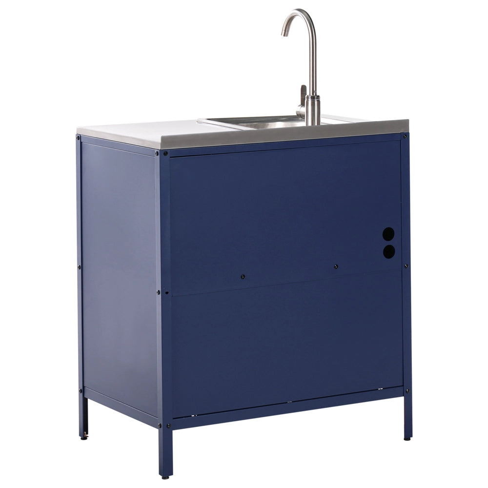Set di 2 elementi per la cucina all'aperto in acciaio inox blu con portaoggetti e lavello cucina da esterno