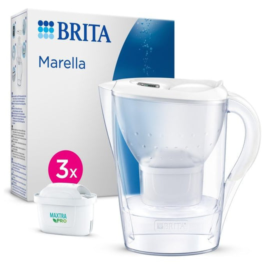 Brita Caraffa filtrante Marella bianca (2.4L) incl. 3 x filtri MAXTRA PRO All-in-1 - adatta alla porta del frigorifero con Memo digitale e coperchio ribaltabile