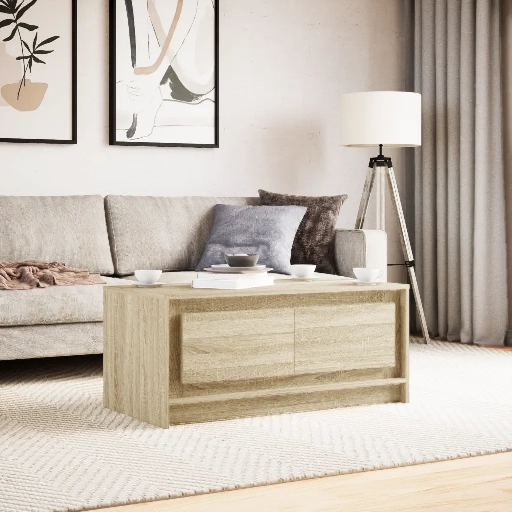 Tavolino da Salotto con Luci LED Rovere Sonoma in Truciolato
