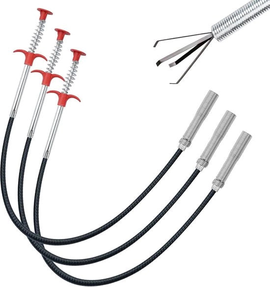 Set di 3 Klauwgrijpers Telescopici Flessibili da 60cm per Pulizia di Tubi.