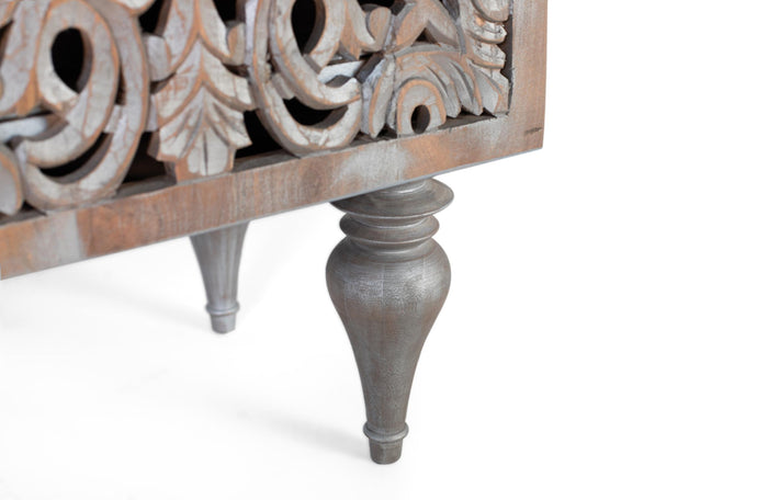 Credenza in legno di mango con due ante laterali intagliate a mano