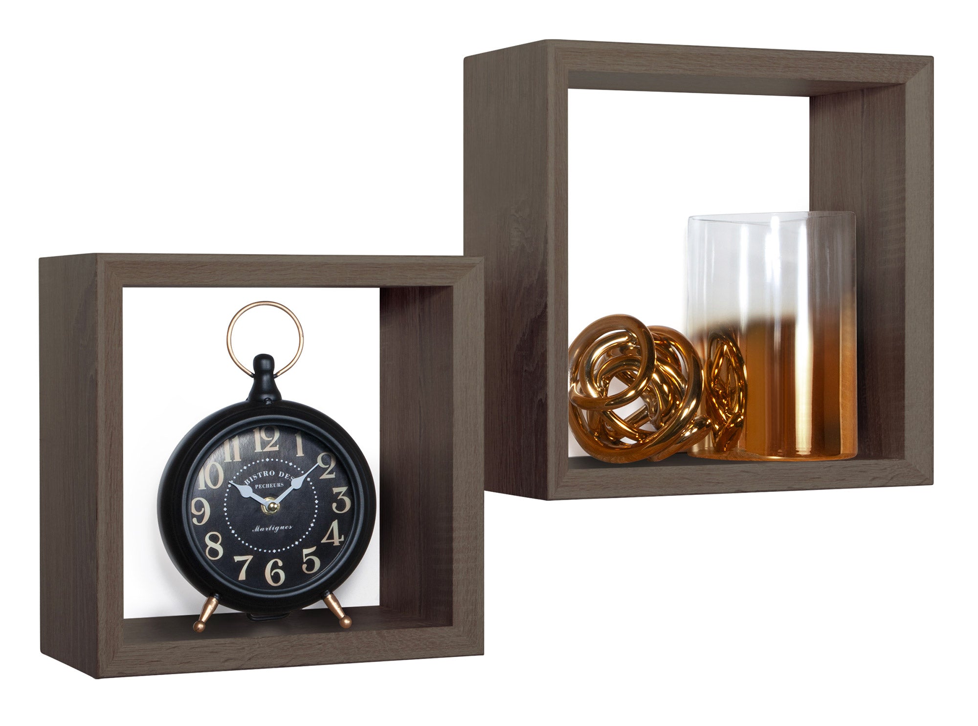 Set 2 Mensole Cubo da Parete Quadrato in Fibra di Legno Ginevra Noce Segato