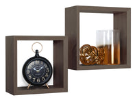 Set 2 Mensole Cubo da Parete Quadrato in Fibra di Legno Ginevra Noce Segato