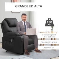 Poltrona Alzapersona Reclinabile max 135° con 8 Punti Massaggianti e Poggiapiedi, 88x92x106 cm, Nero