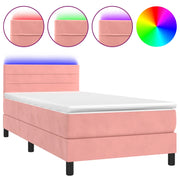 Letto singolo | Letto per adulti | Letto a Molle con Materasso e LED Rosa 90x200 cm in Velluto