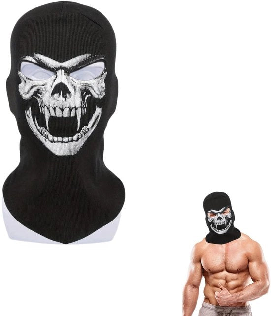 Maschera da Halloween Realistica - Cappuccio Imbottito - Nero/Bianco - Dimensione Media - Resistente al Vento - Faccia Protettiva Duratura e Comoda