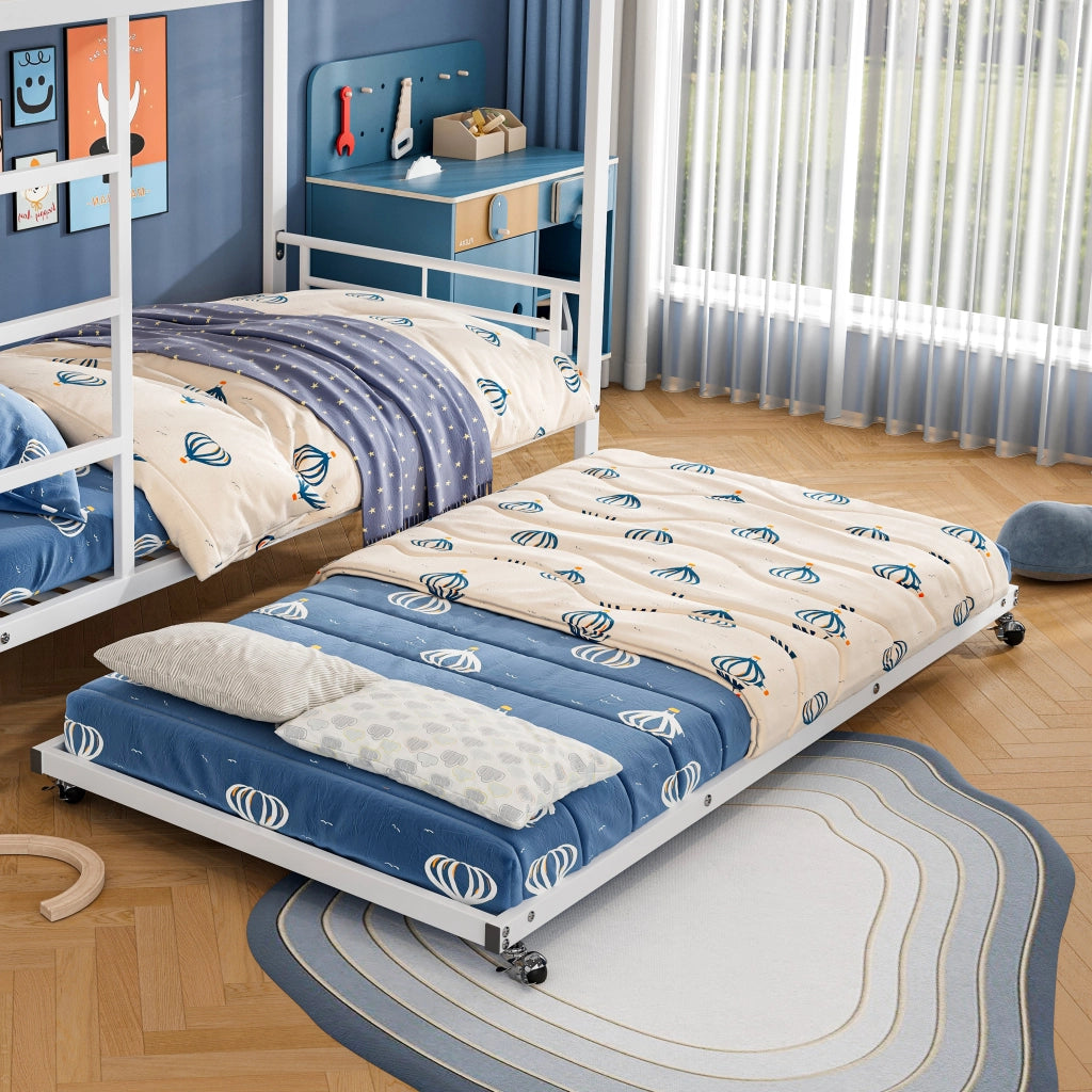Letto a Castello con Letto Estraibile ¨C MINIMAL ¨C Ferro Bianco 90x200cm