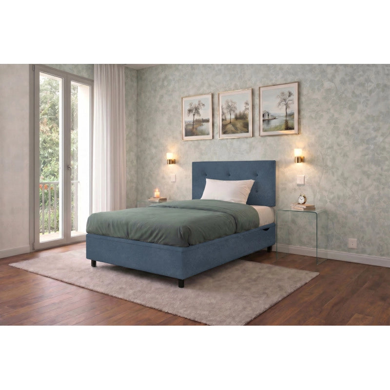 Letto imbottito Piazza e mezzo 120x200 cm Button - Contenitore,Microfibra,Blu