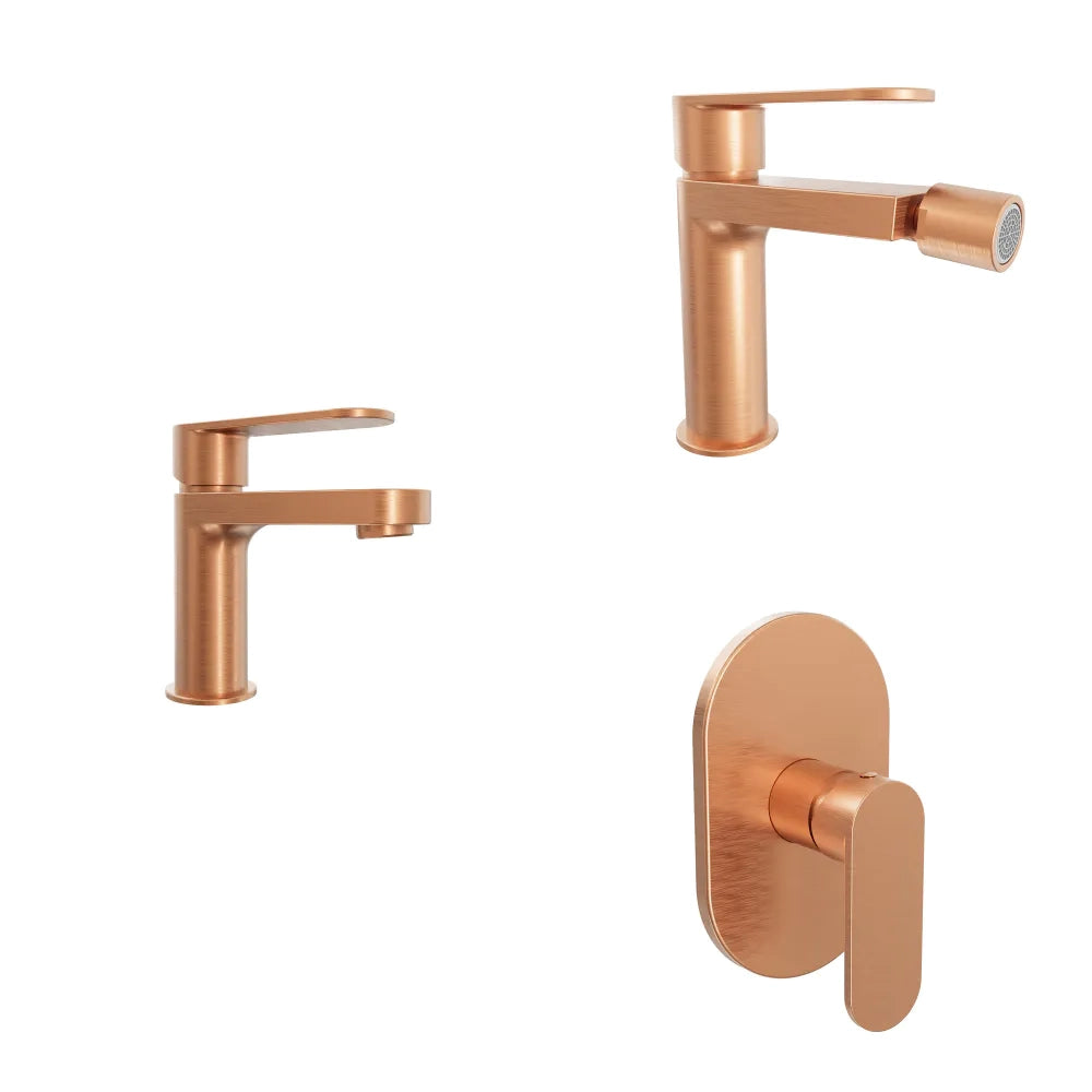 Set miscelatori lavabo 13cm bidet miscelatore doccia monocomando rame spazzolato | Margot