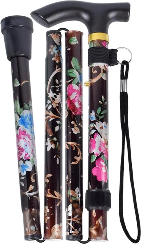 Bastone da Trekking con Disegno di Fiori in Alluminio - Ripiegabile Adattabile Leggero Portatile Ergonomico Manico Antiscivolo Alpenstock per Donne Uomini Seniores - Bastoni da Trekking Bastoni da Camminata Bastoni da Viaggio Escursionista