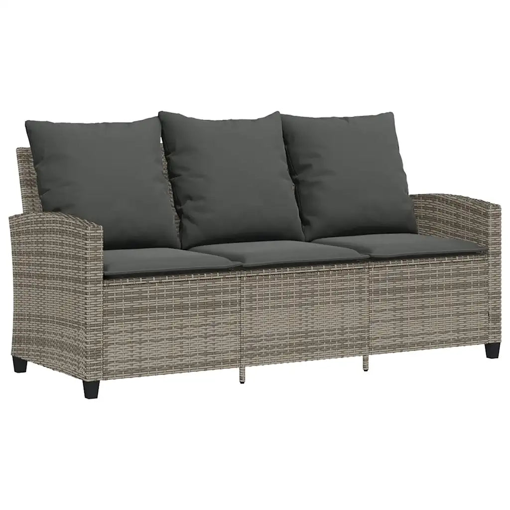 Divano da Giardino a 3 Posti Cuscini&Tavolo Grigio Polyrattan 4103856