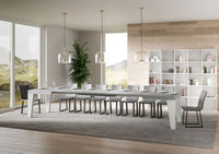 Tavolo Allungabile 130/390x90x77 cm Naxy Mix piano Cemento gambe Bianco Frassino