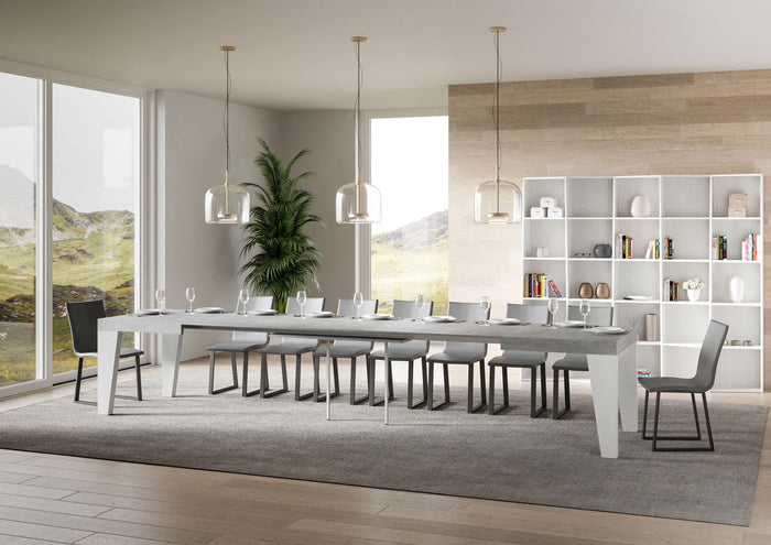 Tavolo Allungabile 130/390x90x77 cm Naxy Mix piano Cemento gambe Bianco Frassino