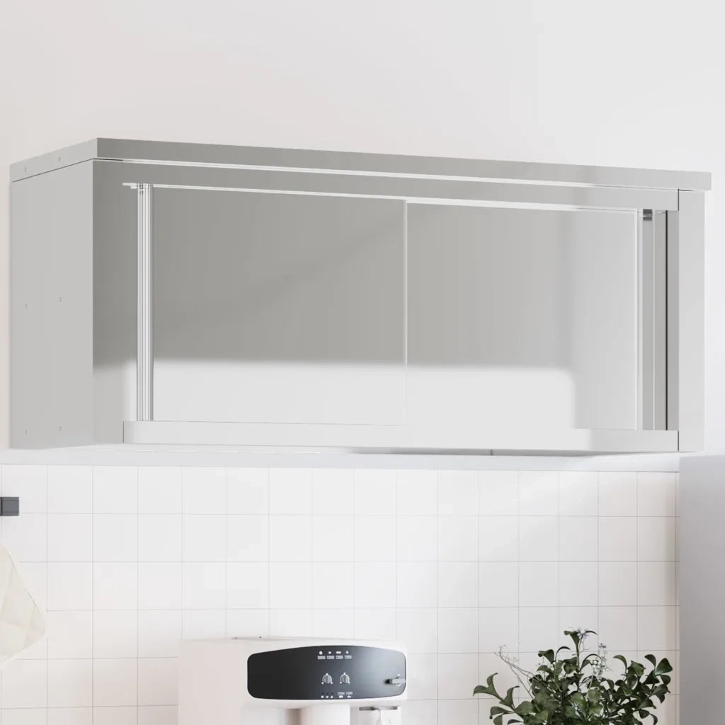 Armadietto a Muro | Mobile Cucina da Parete con Ante Scorrevoli in Acciaio Inox