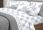 Completo Lenzuola Letto Pensieri Delicati 100% Cotone Dis.Lovely Check - Matrimoniale - Grigio