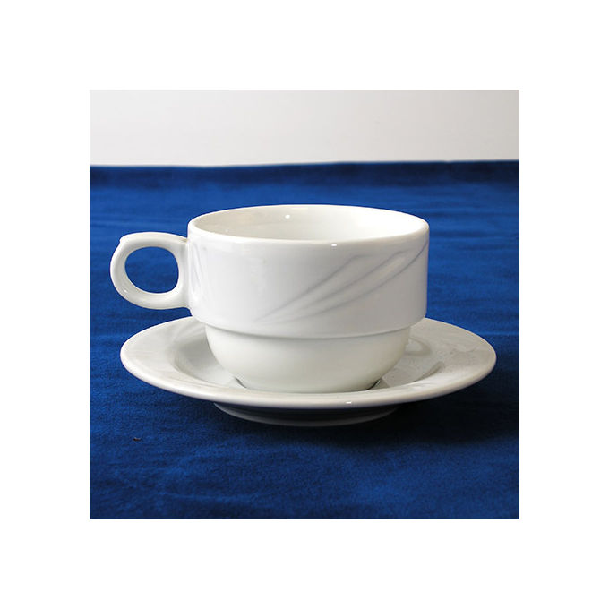 Lubiana 022-14.5 Confezione 6 Tazze da Colazione con Piattino Arcadia Bianco