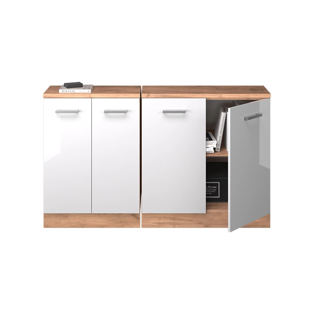 Mobile cucina sottotetto R-Line Bianco lucido/Rovere dorato 140 cm Set di 2 carcasse armadio profondità 60 cm Vicco