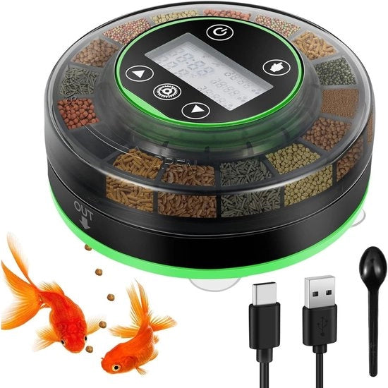 Automaico Nutrizzatore per Acquari - Nutrizzatore Automatico per Acquari - Dispensatore di Cibo per Acquari Automatico - Con Timer - Ricaricabile - Display LCD - Resistente all'Umidità