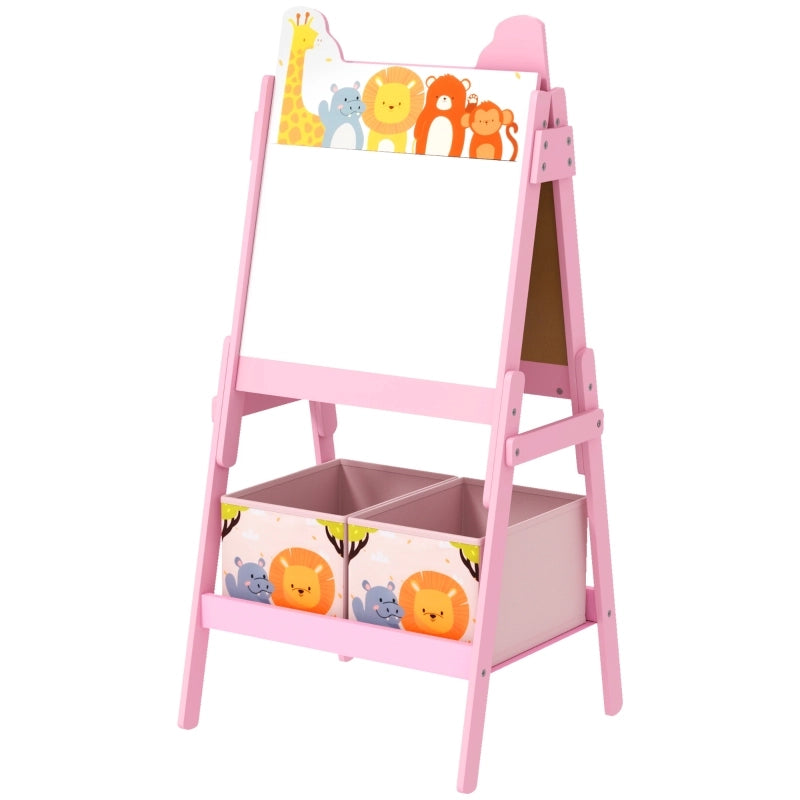 Cavalletto da disegno 2 in 1 per bambini con lavagna bianca, lavagna nera e scatole portaoggetti, per bambini dai 3 agli 8 anni, rosa