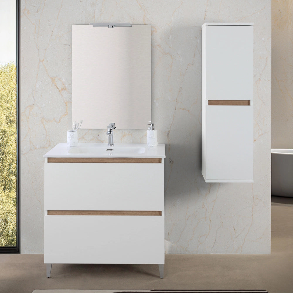 Pensile bagno sospeso 112 cm bianco e rovere con ante soft-close Kleo